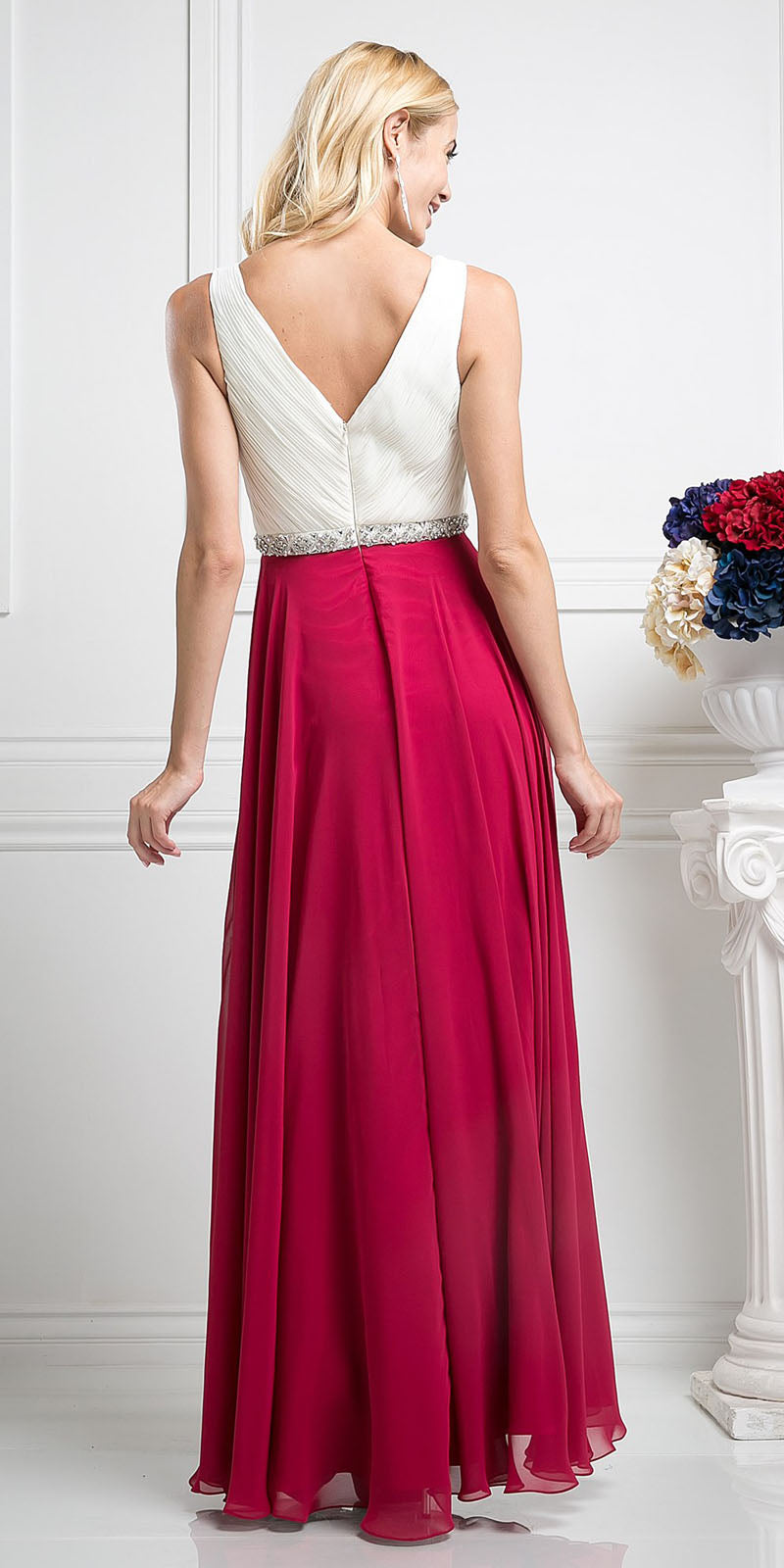 Cinderella Divine 1968 A-Line Chiffon Dress Pleated V Neck