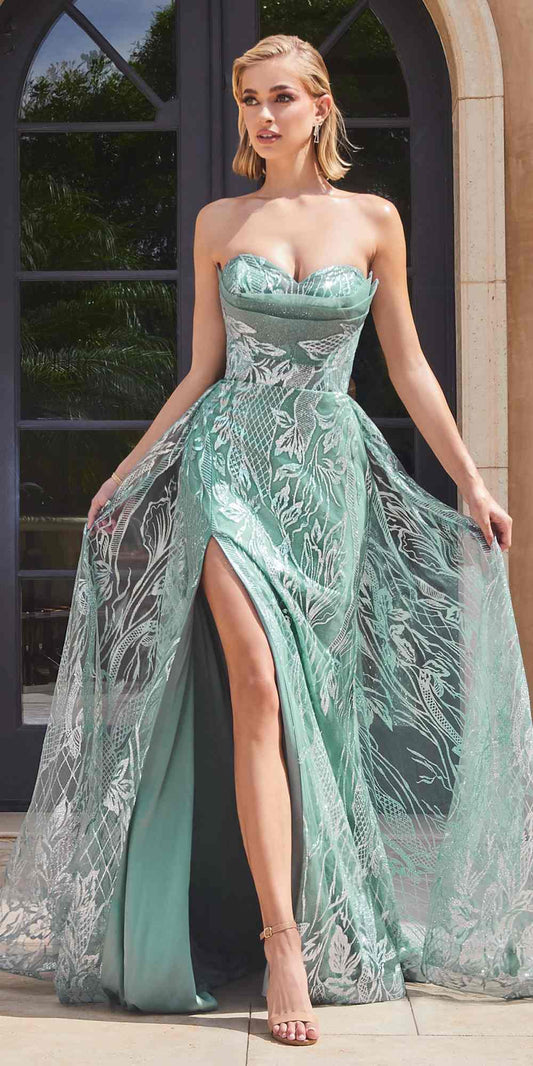 Ladivine CB129 Long Strapless Glitter Printed Fitted Mermaid Gown