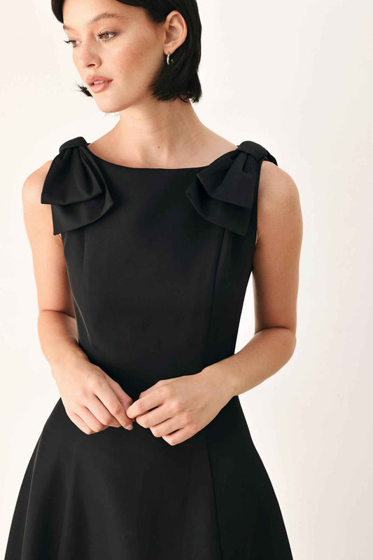 TIED TO TONIGHT BOW SHOULDER MIDI DRESS