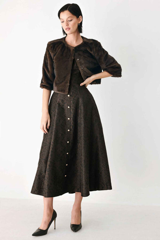 COCOON CHARM BROWN FAUX FUR CROPPED JACKET