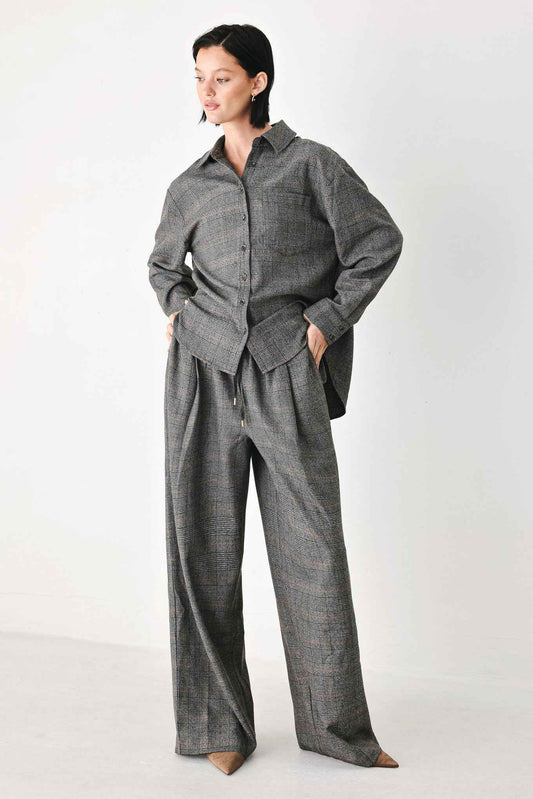 OFF THE CLOCK PLAID DRAWSTRING WIDE LEG PANTS