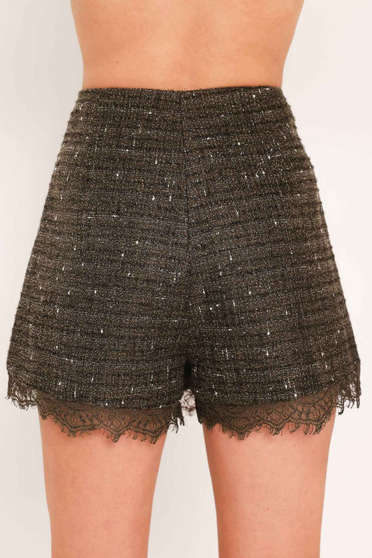 DARK CHAMPAGNE SPARK WOVEN TWEED SKORT