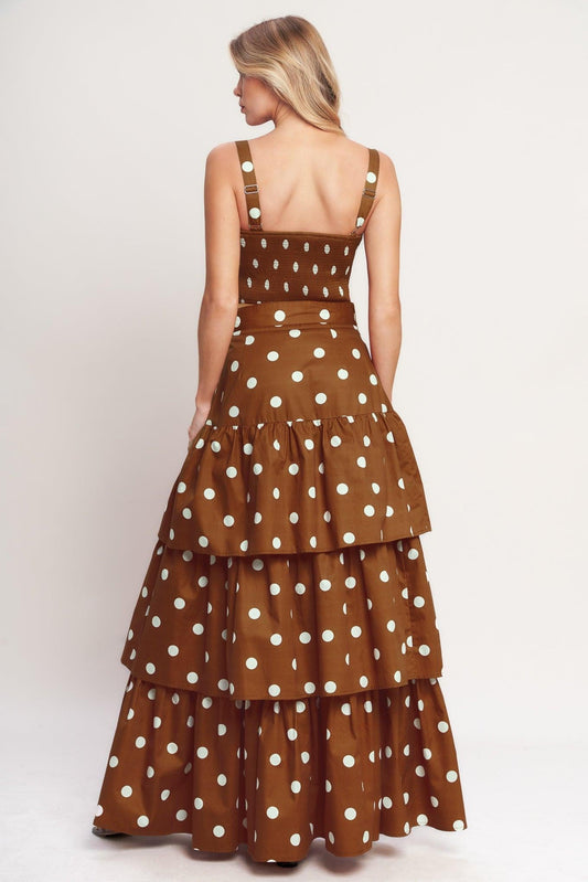 BROWN SUGAR DOT WOVEN BUSTIER TOP