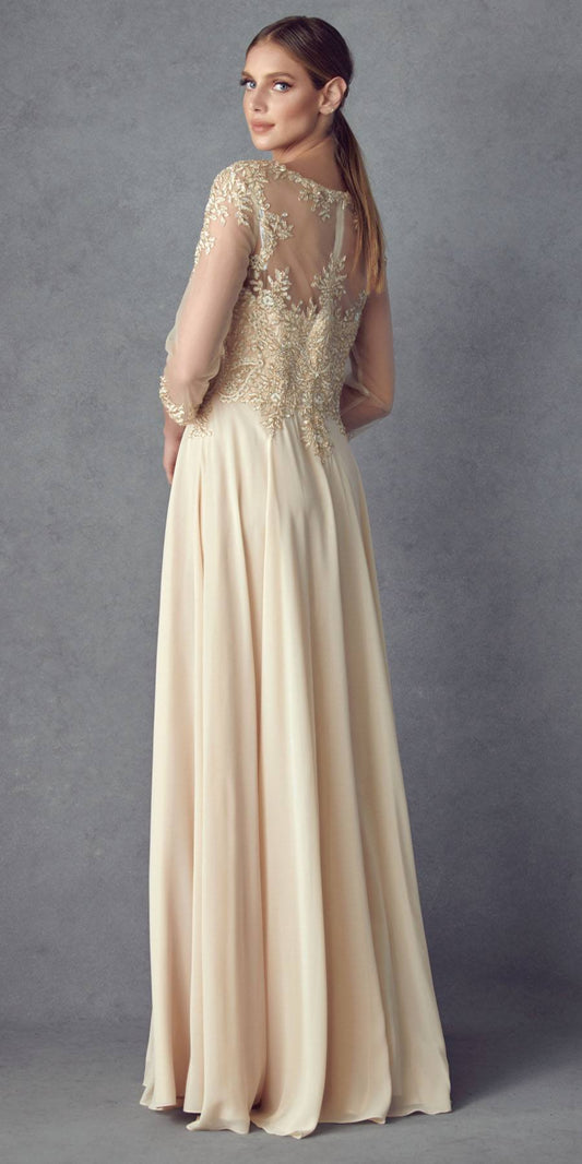 Juliet M12 Quarter Sleeved Embroidered Long A-Line Chiffon Dress
