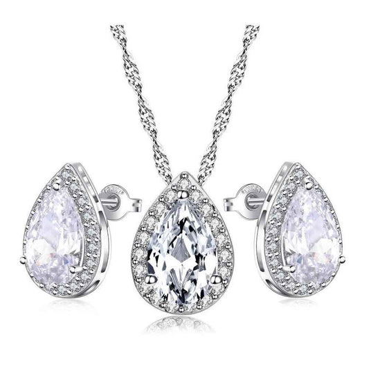 Teardrop Crystal Necklace and Teardrop Crystal Earring Set