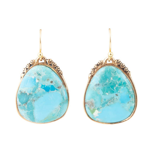Agave Genuine Blue Turquoise and Golden Drop Earrings