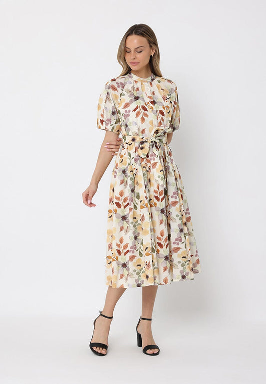 Floral print belt dress