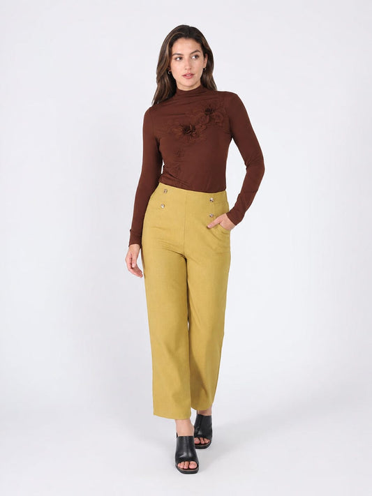 Gracia Fashion Women's Long Sleeve Mock Neck Flower Applique Top
