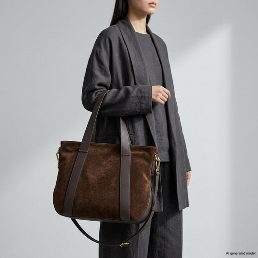 Italian Genuine Suede & Full-Grain Leather Tote Bag | Varese