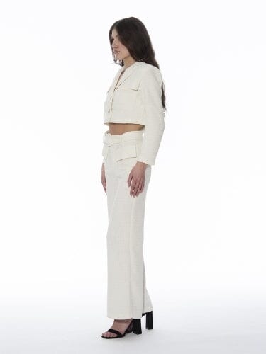 Tweed Collared Flap Detail Button Cropped Jacket