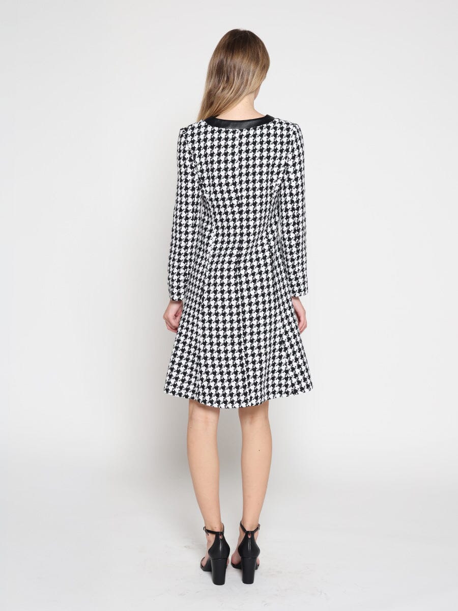 Tweed Front Button Open Long Sleeve Dress