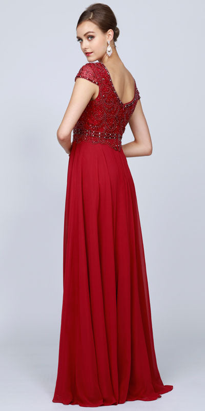 Vestido Largo Acampanado con Escote Corazón sin Mangas con Cuentas Juliet 657