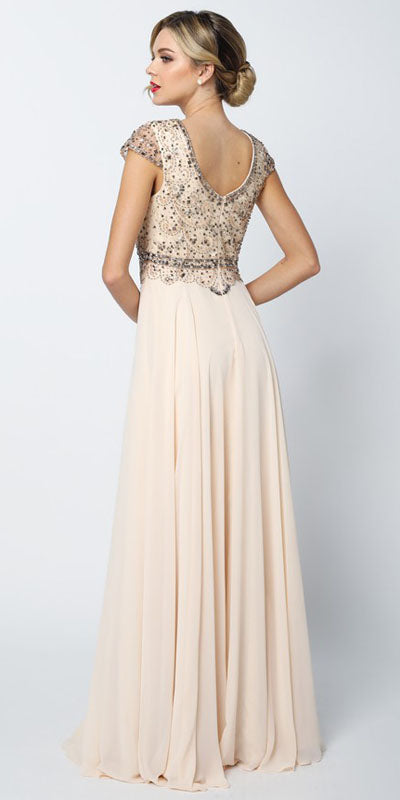 Vestido Largo Acampanado con Escote Corazón sin Mangas con Cuentas Juliet 657