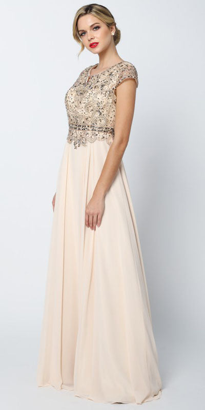 Vestido Largo Acampanado con Escote Corazón sin Mangas con Cuentas Juliet 657