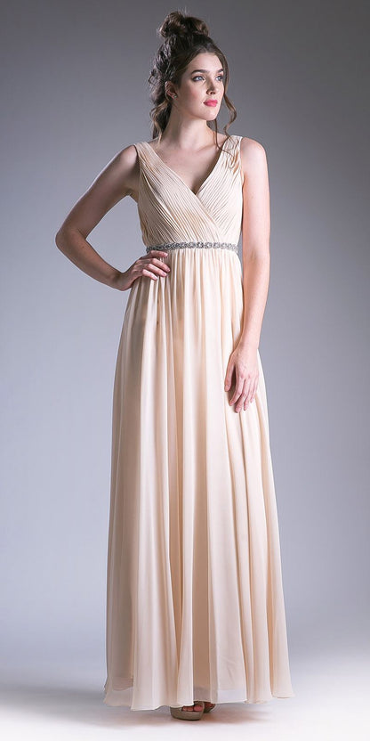 Cinderella Divine 1001 Ruched V-Neck A-line Long Chiffon Dress