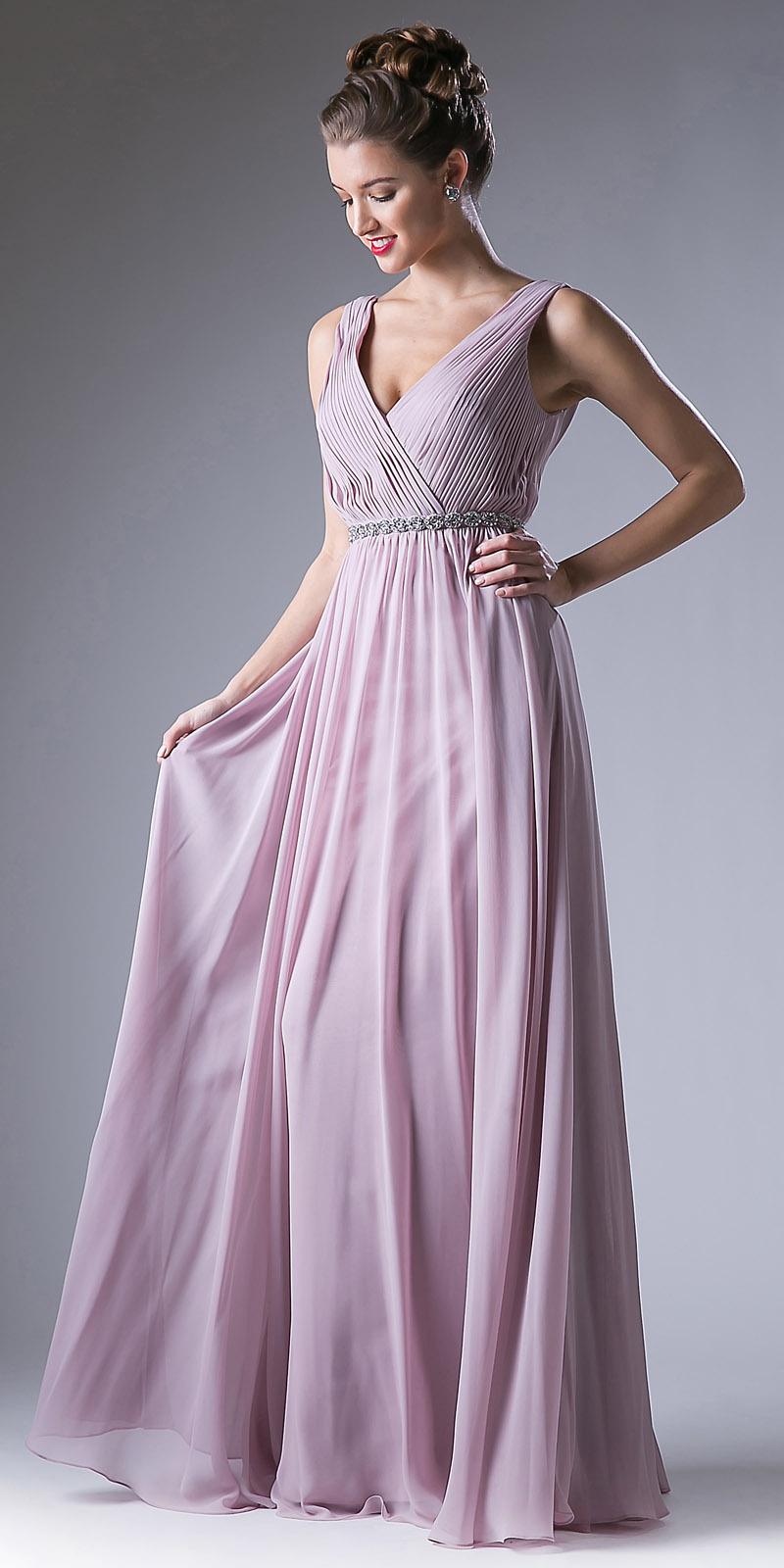 Cinderella Divine 1001 Vestido largo de gasa con escote en V fruncido y corte en A