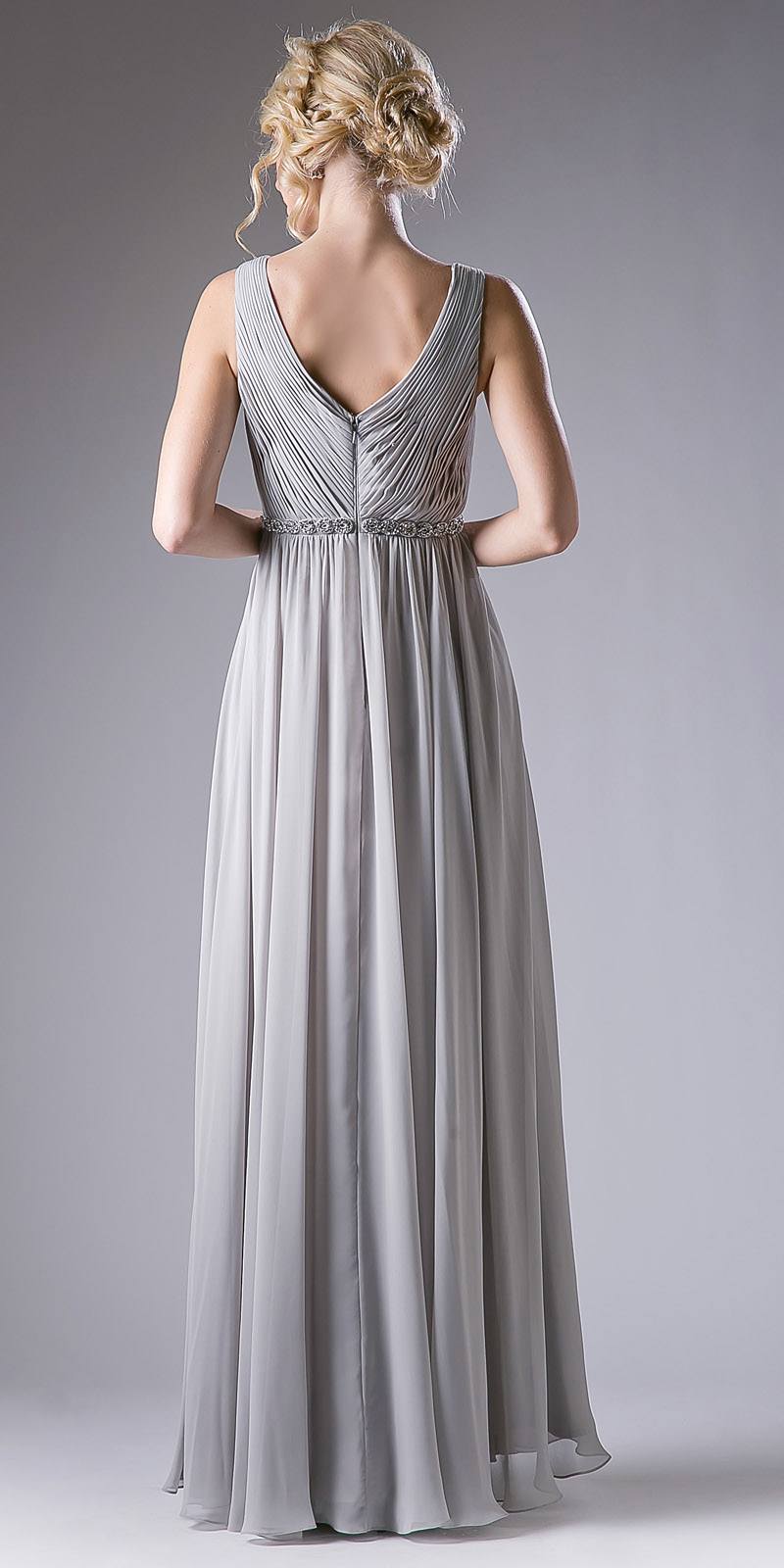 Cinderella Divine 1001 Vestido largo de gasa con escote en V fruncido y corte en A