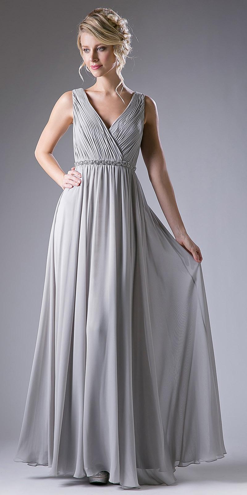 Cinderella Divine 1001 Vestido largo de gasa con escote en V fruncido y corte en A