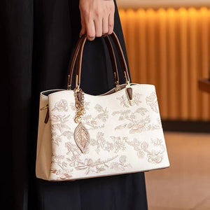 Embroidered Floral Leather Handbag