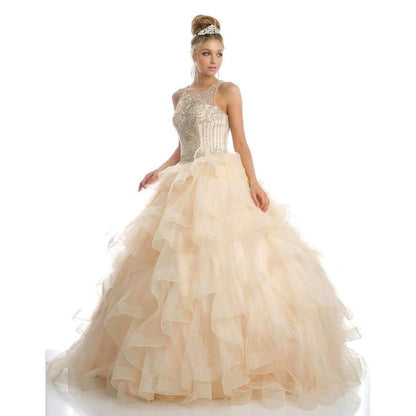 Juliet 1423 A-Line Princess Ball Gown Ruffled Tiered Tulle with Jacket