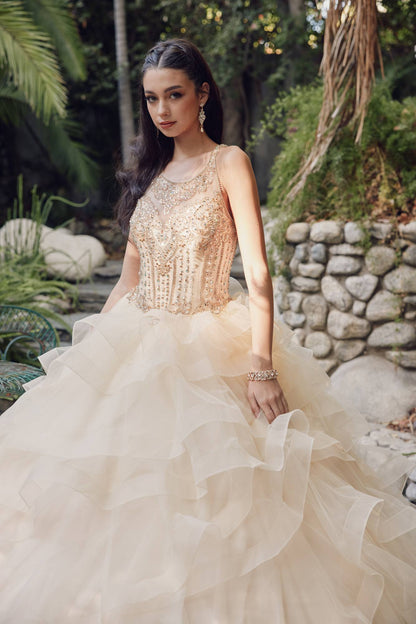 Juliet 1423 A-Line Princess Ball Gown Ruffled Tiered Tulle with Jacket