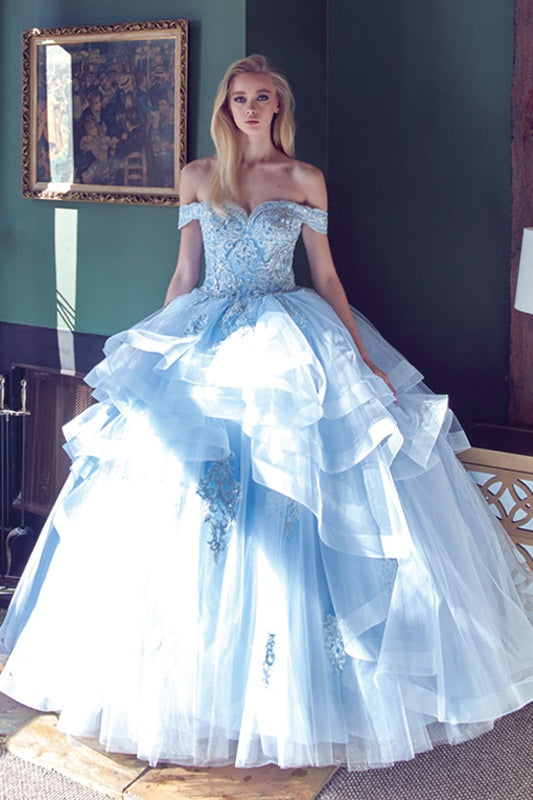 Juliet 1432 Dress Quinceanera Ball Gown Metallic Embroidery Glitter Tulle