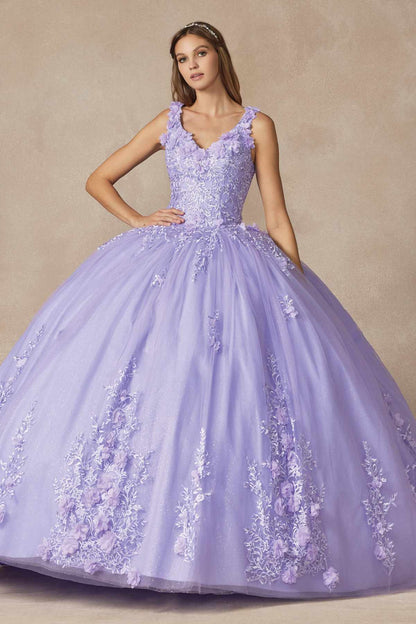 Juliet 1437 Floral Applique Quinceanera Ball Gown With 3D Flowers