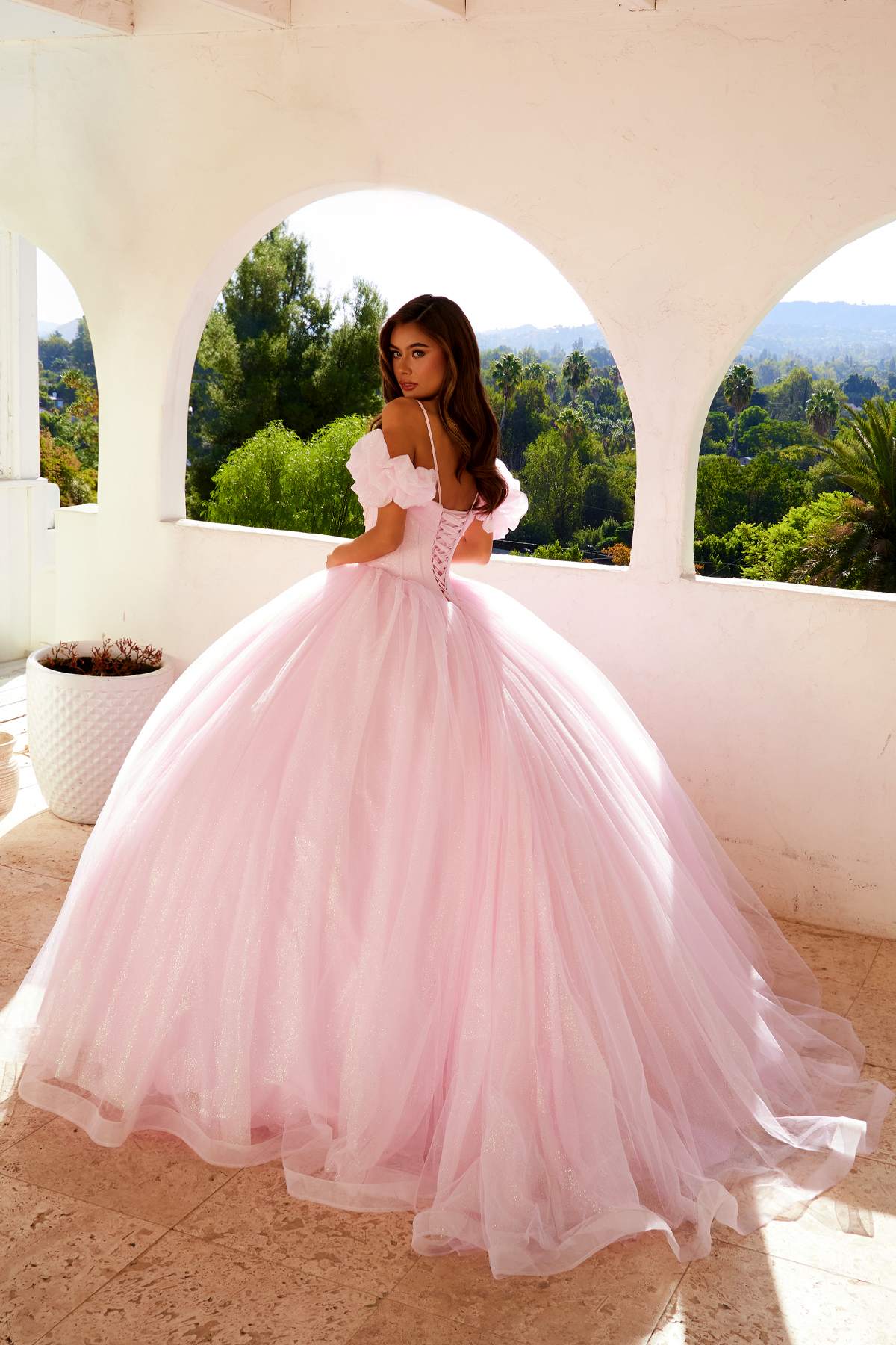 Juliet JT1487H Cold Shoulder quinceanera Ball Gown