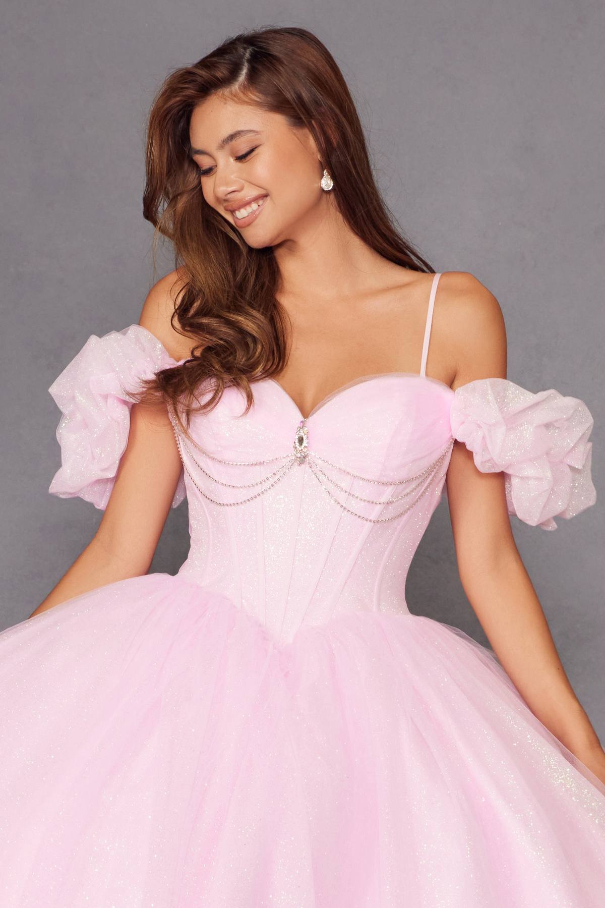 Juliet JT1487H Cold Shoulder quinceanera Ball Gown