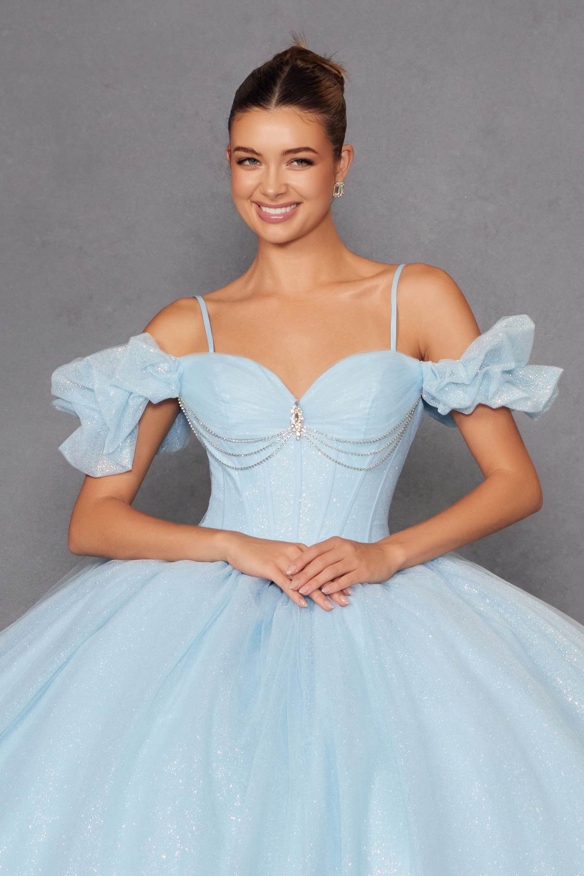 Juliet JT1487H Cold Shoulder quinceanera Ball Gown