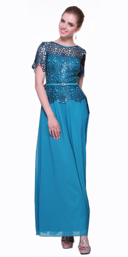 CLEARANCE - Cinderella Divine 1489 A-Line Lace Bodice Gown Short Sleeve (Size 2XL)