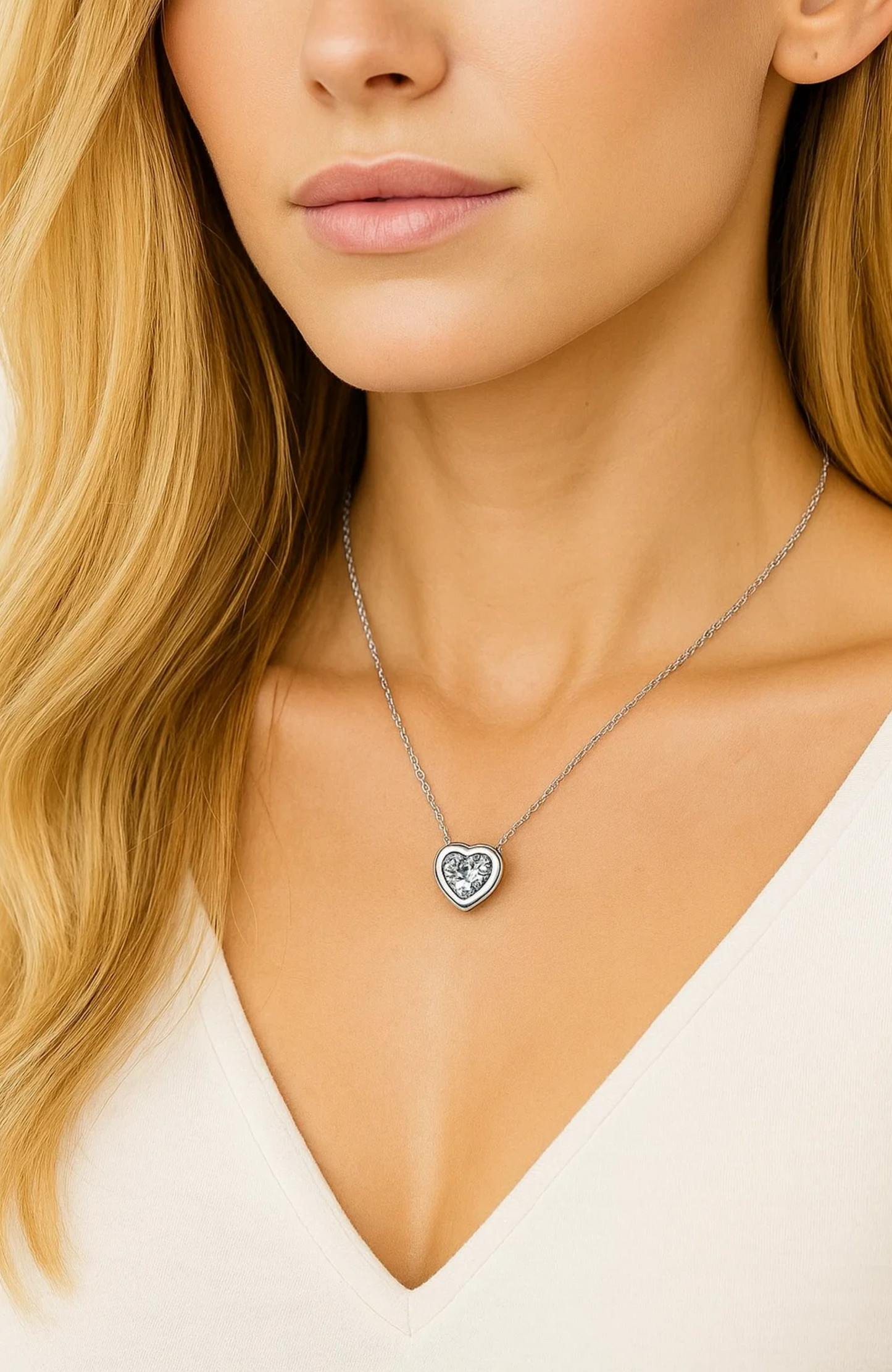 Heart Necklace Cubic Zirconia Crystal
