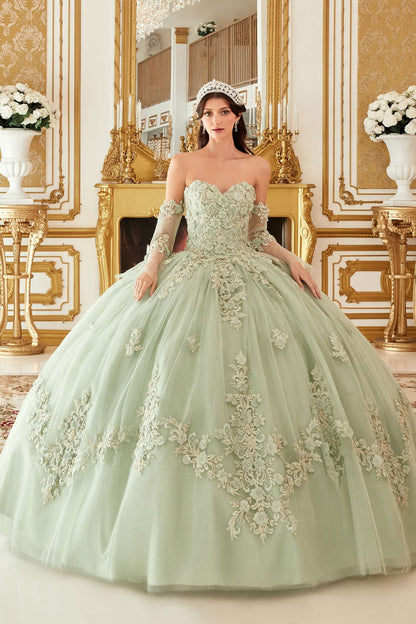 Ladivine 15714 Long Poofy Cinderella A-Line Ballgown Strapless with Gloves