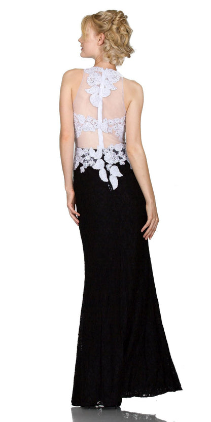 Cinderella Divine 1586 Halter Lace Appliques Mock Two-Piece Gown