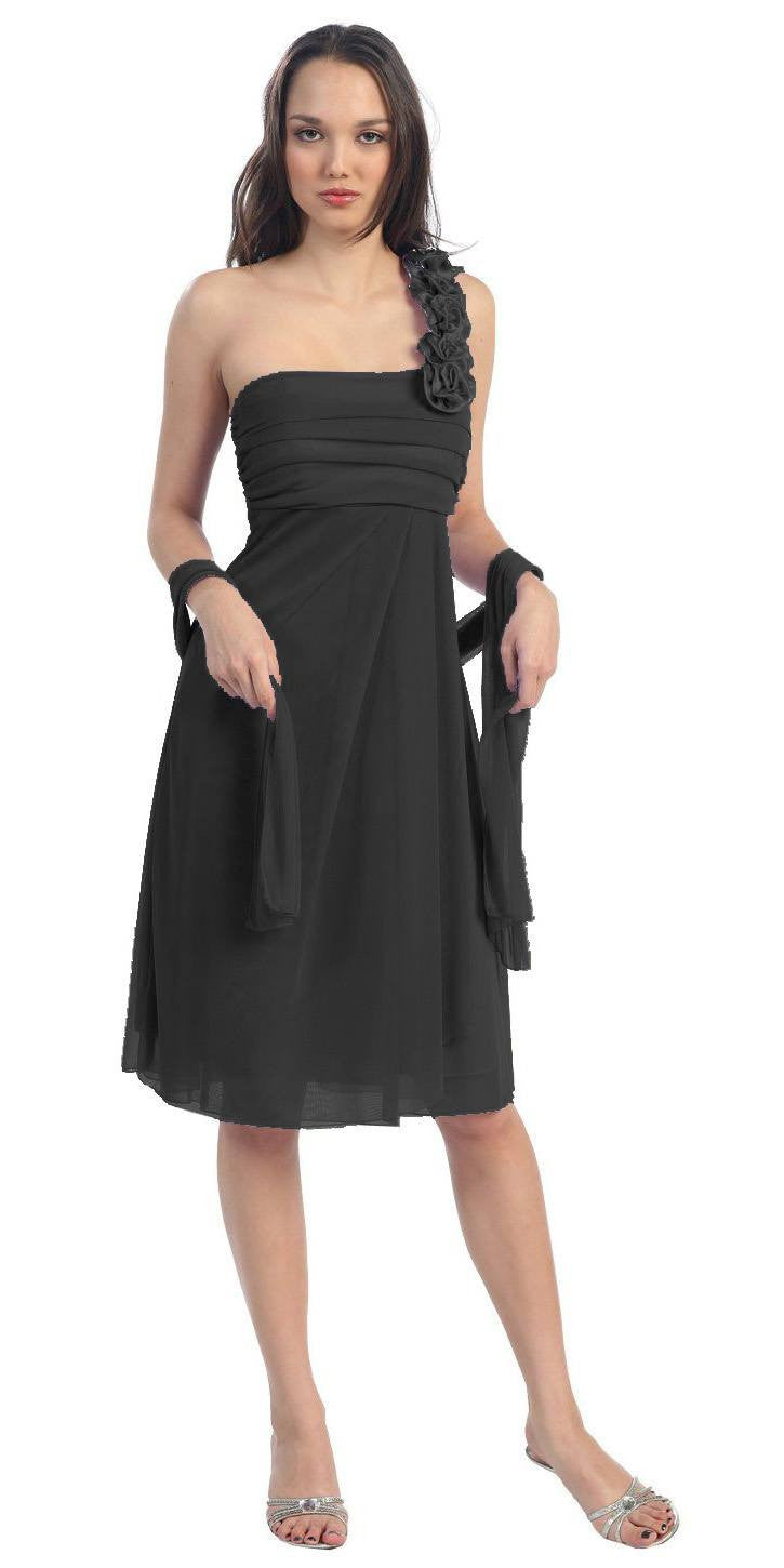 OFERTA - Vestido de Gasa hasta la Rodilla con un Solo Hombro Eureka 1801 (Talla 2XL)