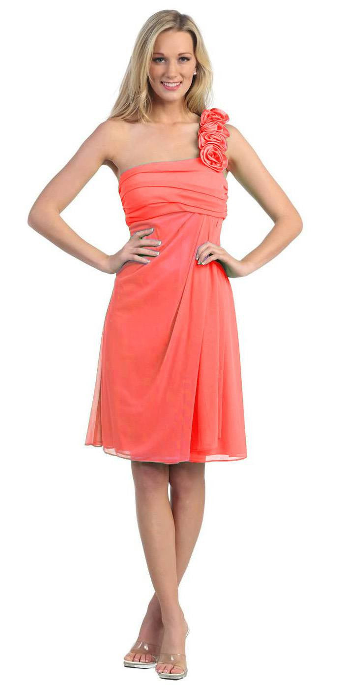 OFERTA - Vestido de Gasa hasta la Rodilla con un Solo Hombro Eureka 1801 (Talla 2XL)