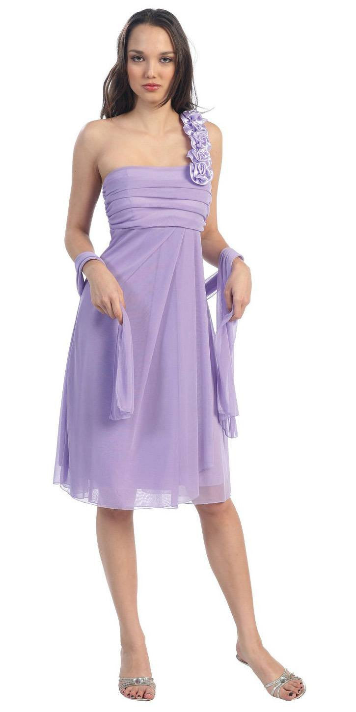 OFERTA - Vestido de Gasa hasta la Rodilla con un Solo Hombro Eureka 1801 (Talla 2XL)