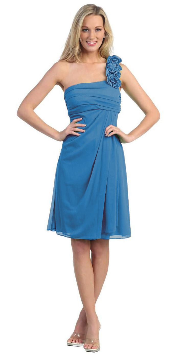 OFERTA - Vestido de Gasa hasta la Rodilla con un Solo Hombro Eureka 1801 (Talla 2XL)