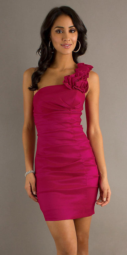CLEARANCE - Eureka 1893 Rosette Studded Single Strapped Red Cocktail Dress (Size 2XL, 3XL)
