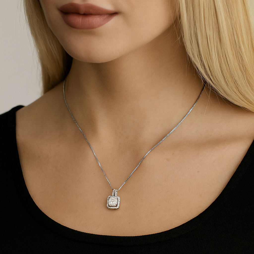 Two Carat Halo Cubic Zirconia Pendant Necklace