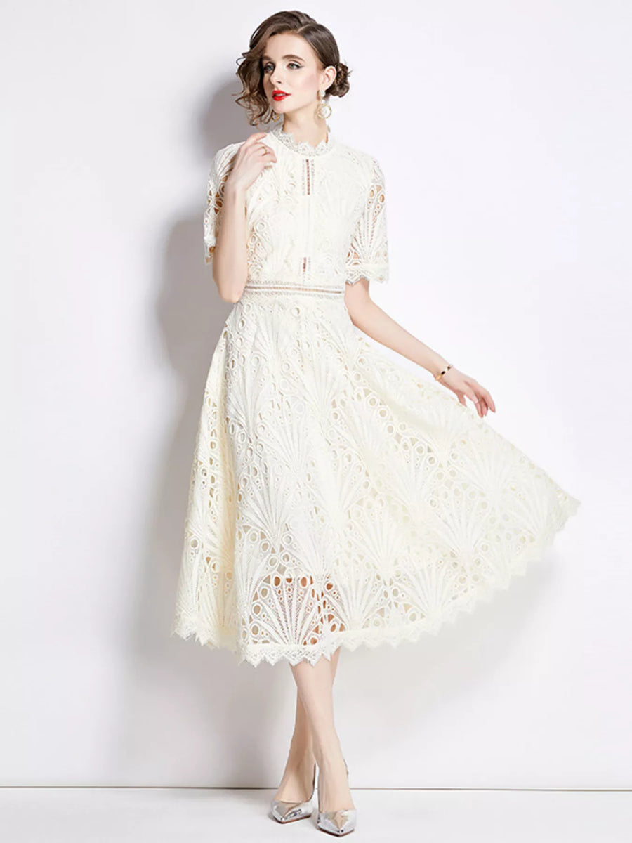 Full Size Lace Short Sleeve Midi Dress Plus Size