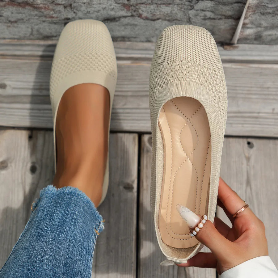Square Toe Solid Color Mesh Slip-Ons