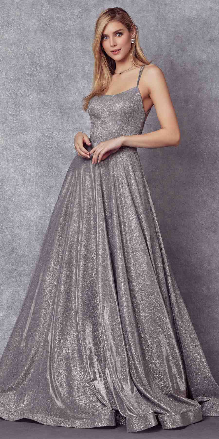 Juliet 204 Criss Cross Back Ball Gown Style Glitter Dress
