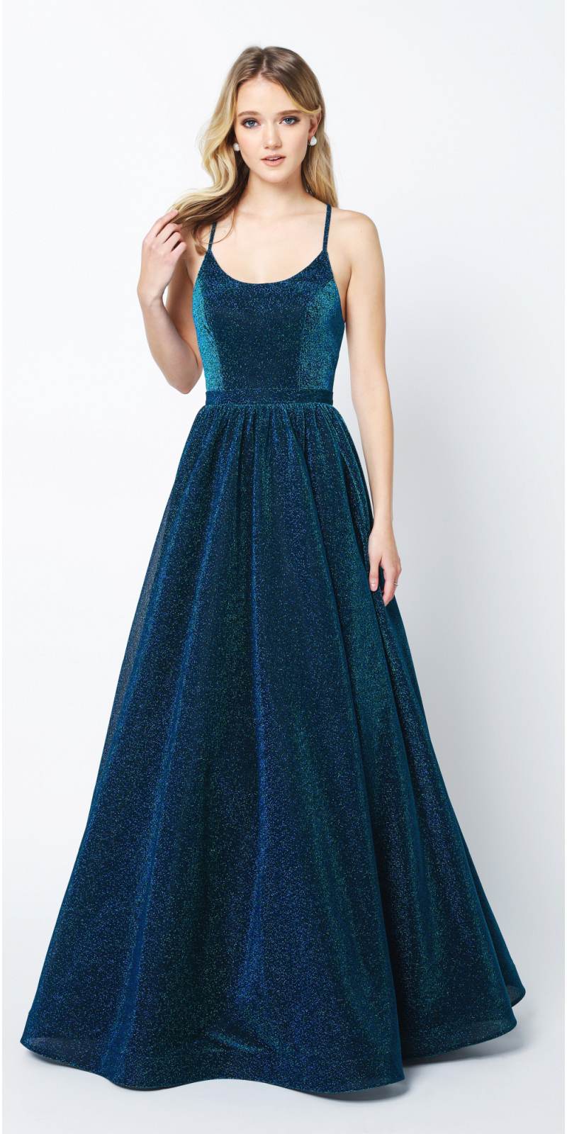 Juliet 204 Criss Cross Back Ball Gown Style Glitter Dress