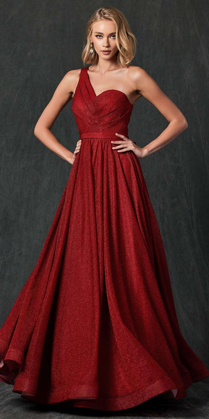 Juliet 205 Long One Shoulder Sleeveless Glitter Gown