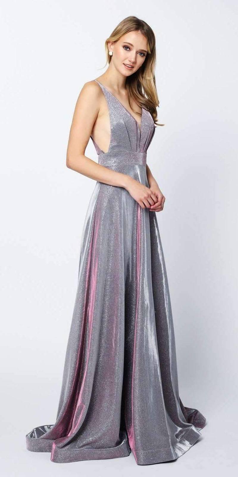 Vestido largo Juliet 208 con aberturas, tirantes en la espalda y purpurina
