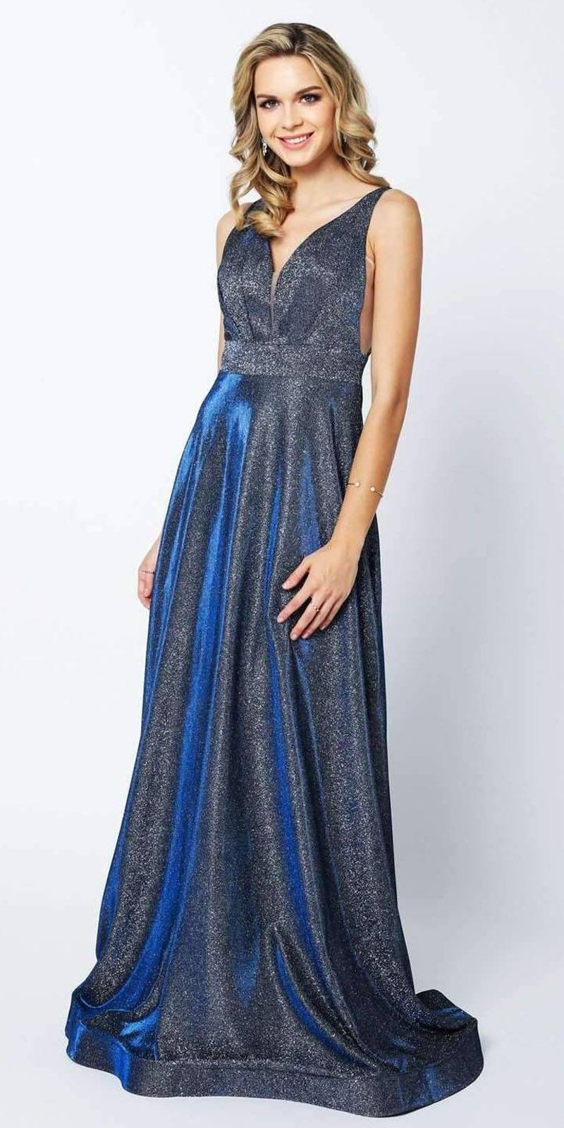 Vestido largo Juliet 208 con aberturas, tirantes en la espalda y purpurina