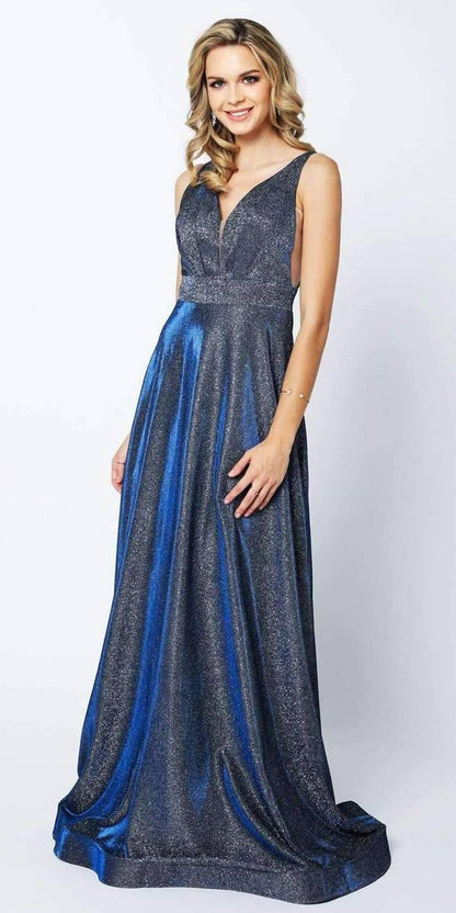 Juliet 208 Cut-Out Strappy Back Glitter Long Dress
