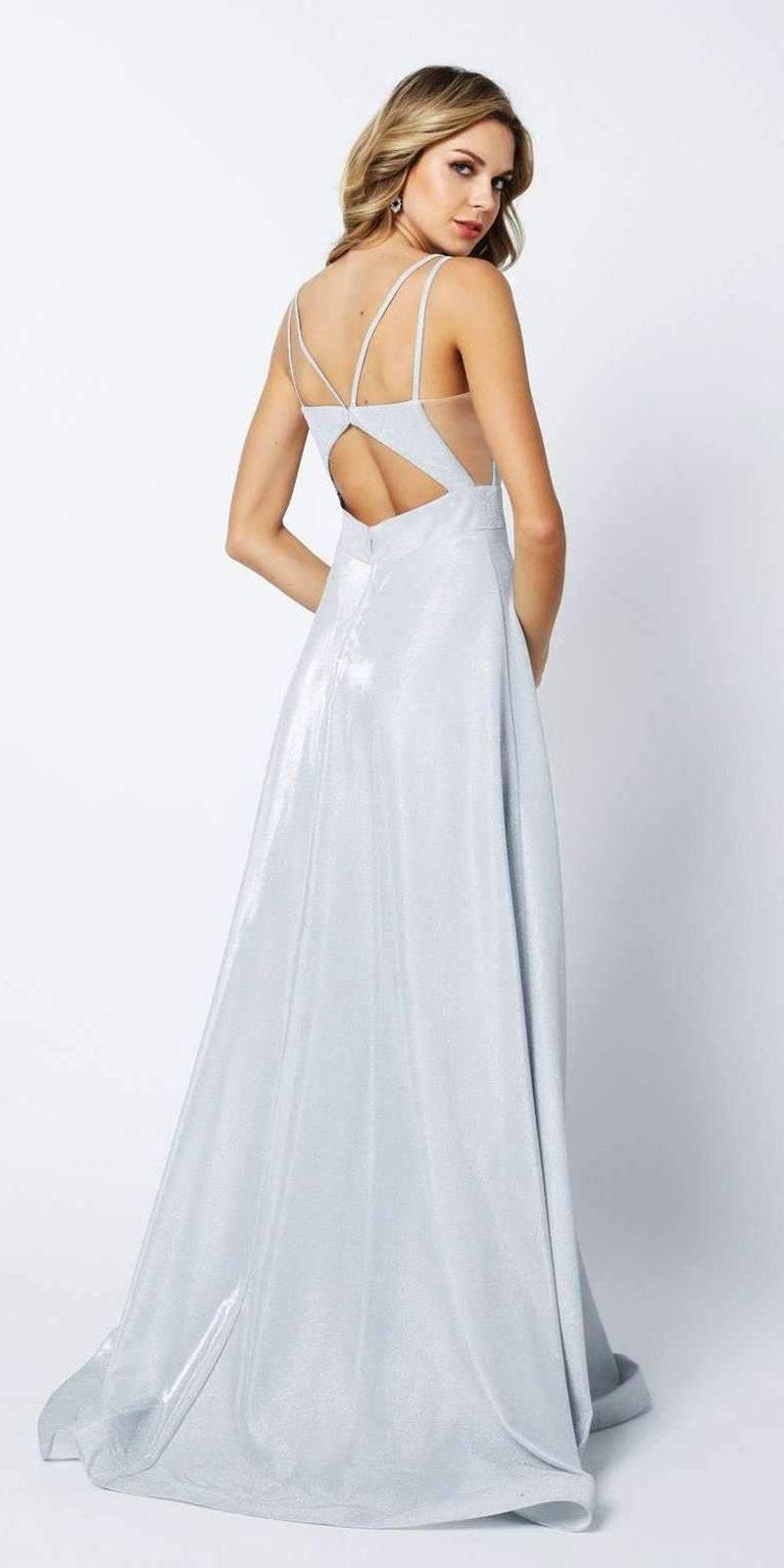 Vestido largo Juliet 208 con aberturas, tirantes en la espalda y purpurina
