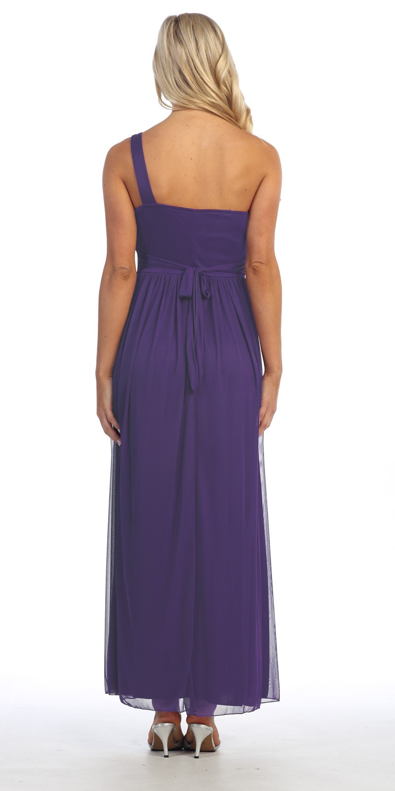 CLEARANCE - Celavie 2095L Long Lavender One Shoulder Gown Chiffon Empire (Size L)